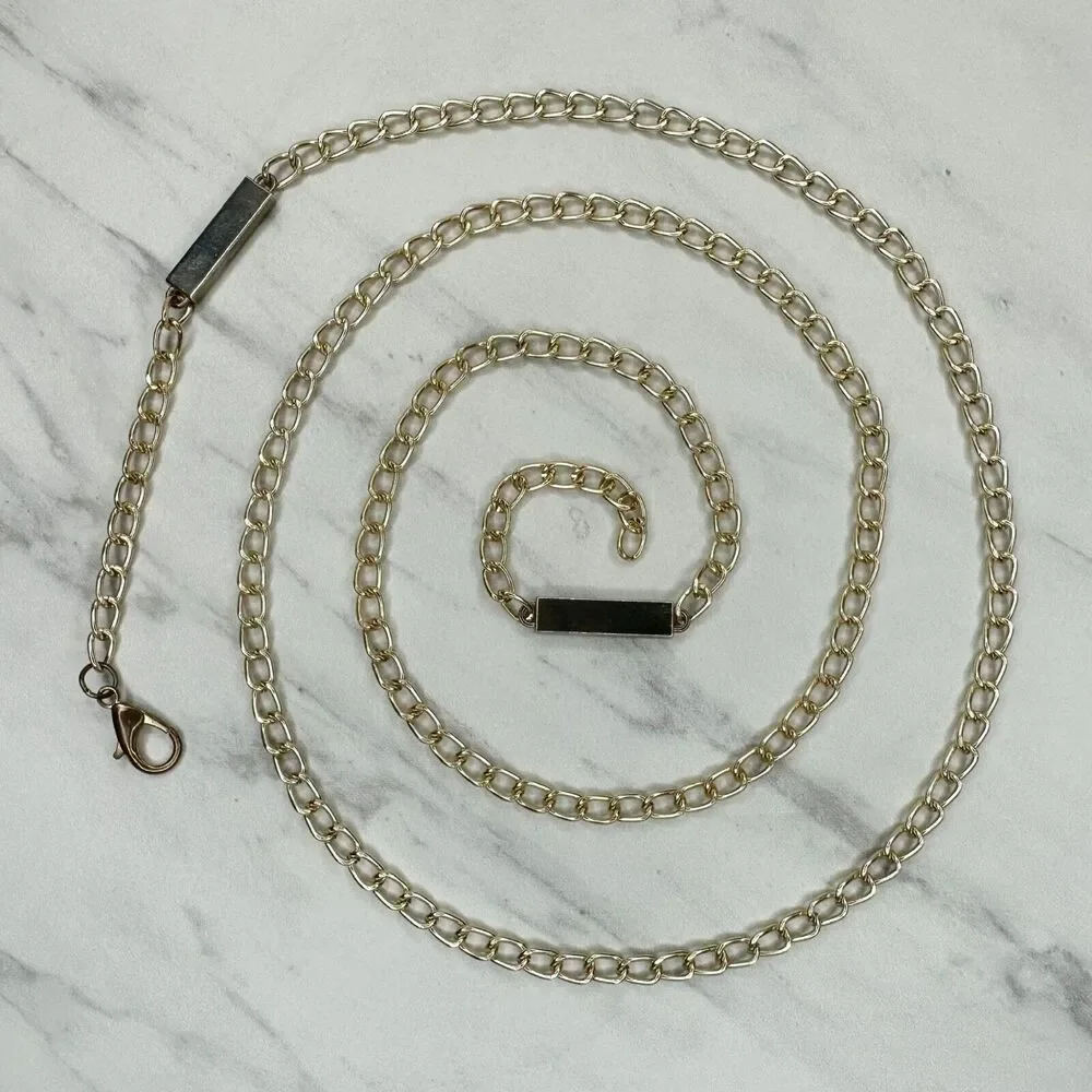 Gold Tone Skinny Chain Link Belt with Bar Details Y2K Festival ✨